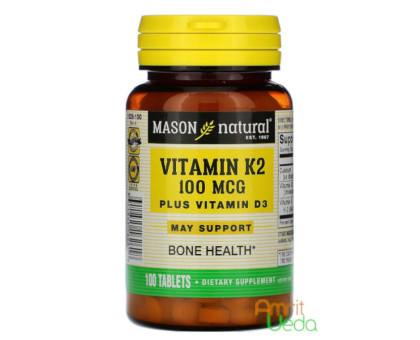 Vitamin K2 plus D3 Mason Natural, 100 tabletek